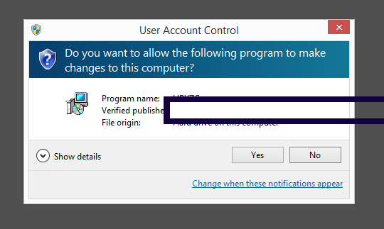 Screenshot where RH Software Ltd appears as the verified publisher in the UAC dialog